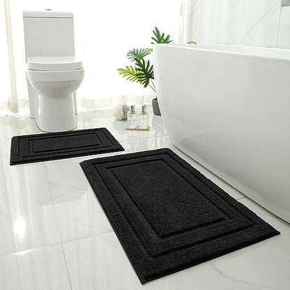 HOMEIDEAS Bathroom Rugs Sets 2 Piece, Super Soft Non Slip Bath Mat Black