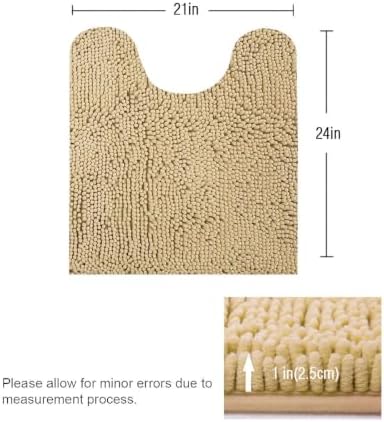 ITSOFT Standard 24"x21" U-Shaped Non-Slip Shaggy Chenille Toilet Contour Bathroom Rug with Water Absorbent, Beige