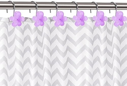 Cute Flower Shower Curtain Hooks, Glow in The Dark, Pretty Floral Themed Elegant Bathroom Decor, Purple