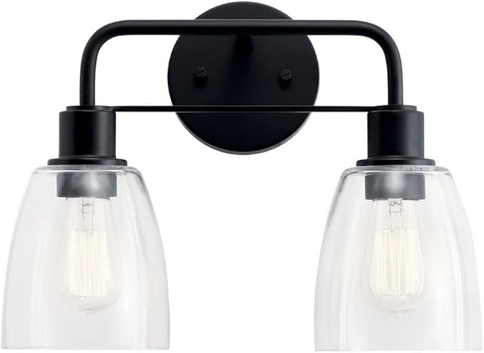 Kichler, Meller 15.25 Inch 2 Light Vanity Light with Clear Glass in Brushed Nickel, 55101NI
