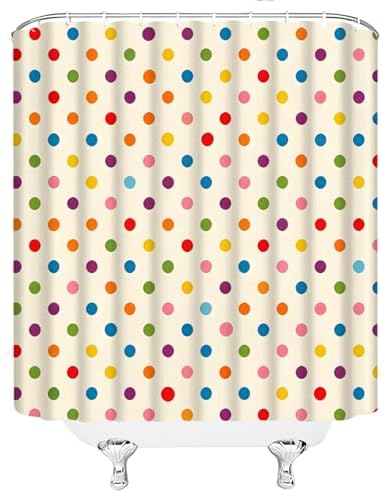 Polka Dot Shower Curtain Colorful Retro Cute Spot Vintage Fabric Decorative Bathroom Curtains with Hooks,70" Wx75 H