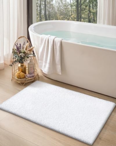 Color&Geometry Small Bath Mats for Bathroom Non Slip, 16"x24", White