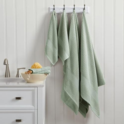 Springtree Home 100% Cotton Bath Towel Set | 4-Pack | Textured | Eucalyptus