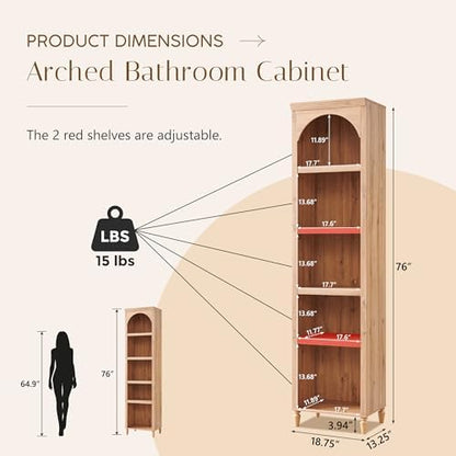 IFBUY 76" Arched Bathroom Storage Cabinet, Narrow Arched Cabinet, Natural
