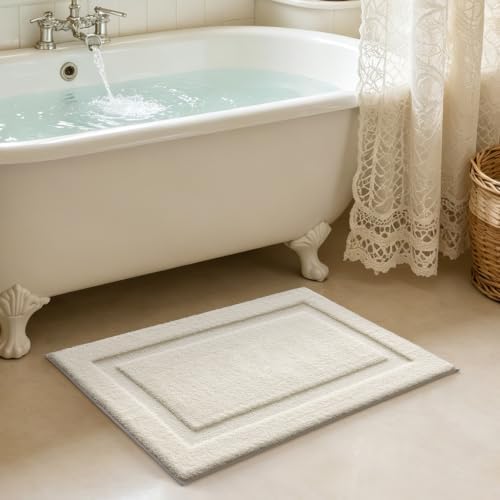 LUMI Soft Bathroom Rugs Absorbent, Non Slip Bath Mat 16x24, Ivory White
