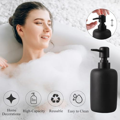 XLHOMO Black Bathroom Accessory Set with Shower Curtain and Rugs, Resin