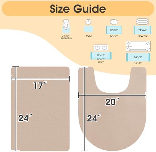 ACCUMTEK Non Slip Bath Mat, Thin Bathroom Rugs Fit Under Door, Quick Dry Bath Mats, Machine Washable Bath Rugs for Bathroom, Bathtub & Kitchen, Bathtub, Taupe/Solid/2 Piece
