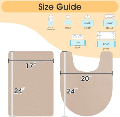 ACCUMTEK Non Slip Bath Mat, Thin Bathroom Rugs Fit Under Door, Quick Dry Bath Mats, Machine Washable Bath Rugs for Bathroom, Bathtub & Kitchen, Bathtub, Taupe/Solid/2 Piece