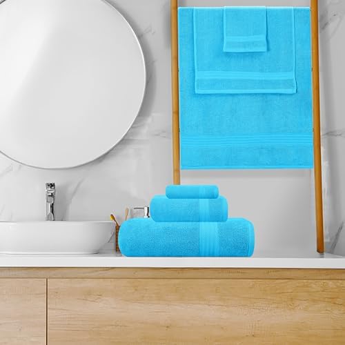 GLAMBURG Ultra Soft 8-Piece Towel Set -100% Pure Ringspun Cotton, Contains 2 Oversized Bath Towels 27x54, 2 Hand Towels 16x28, 4 Wash Cloths 13x13 - Ideal for Everyday use, Hotel & Spa -Turquoise Blue