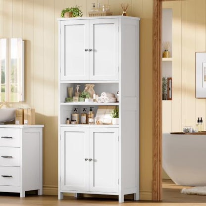 TEENFON 66.9" H Tall Bathroom Storage Cabinet with 4 Doors & 2 Open Shelves