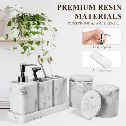 YMXYJM Bathroom Accessories Set, 6 Piece Soap Dispenser Set - Marble White