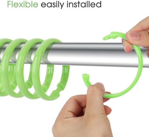 Green Shower Curtain Hooks - 12 Pcs Circular Plastic Shower Curtain Rings for Bathroom - O Shaped Green Shower Hooks Rings for Shower Curtain Rod