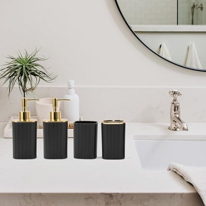 4-Piece Bathroom Accessories Set, Black and Gold Bathroom Set