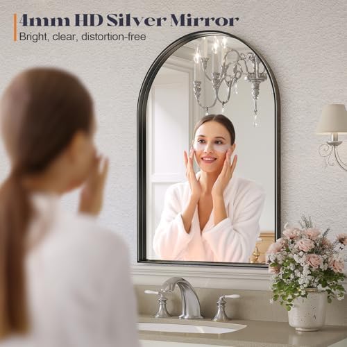 Arched Bathroom Mirrors Set of 2, 24x40 Black Rust-Resistant Metal Frame Vanity Mirror, HD Shatter-Resistant Wall Mirror for Over Sink, Modern Bathroom Mirror for Bedroom, Entryway, Living Room