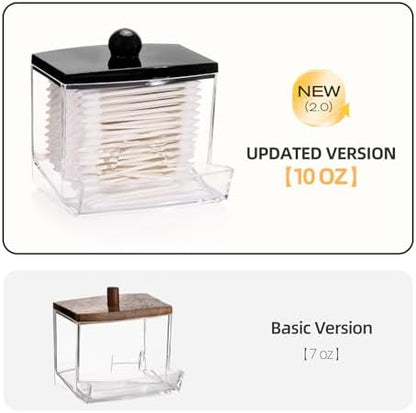 Tbestmax 2 Pack Qtips Dispenser - Bathroom Organizers and Storage Containers, Plastic Apothecary Jars with Black Lids for Cotton Swab, Cotton Round Pads, Floss