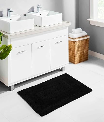 COTTON CRAFT 2 Pack Reversible Bath Mat - Soft Plush Bath Rug -17x24- Black