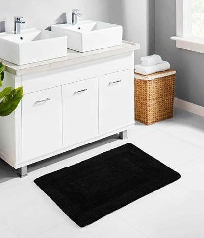 COTTON CRAFT 2 Pack Reversible Bath Mat - Soft Plush Bath Rug -17x24- Black