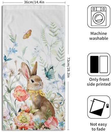 Spring Rabbit Hand Towels Set of 2 Easter Bunny Holiday Kitchen Dish Towels Watercolor Floral Hotel Spa Gym Bathroom Towels Set Gift Seasonal Easter Bathroom Decor