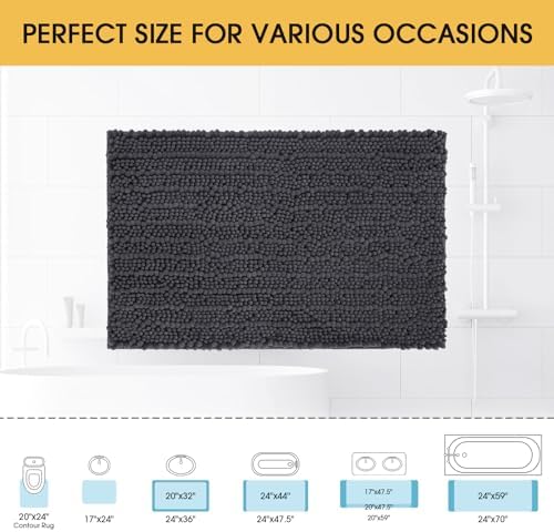 ACCUMTEK Upgrade Luxury Grey Bathroom Rug Mat Gray 32"x20", Ultra Soft Thick Absorbent Bath Mats, Non Slip Chenille Toilet Mat for Bathroom, Bedroom, Kitchen, Shower, Tub, Charcoal