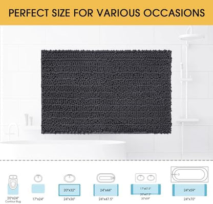 ACCUMTEK Upgrade Luxury Grey Bathroom Rug Mat Gray 48"x24", Ultra Soft Thick Absorbent Bath Mats, Non Slip Chenille Toilet Mat for Bathroom, Bedroom, Kitchen, Shower, Tub, Charcoal