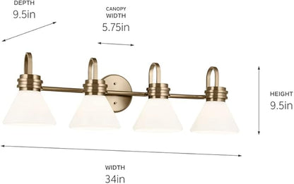 Kichler Farum 34" 4-Light Vanity Light with Opal Glass in Champagne Bronze, for Single or Double Vanity, Oveer a Mirror, Powder Room, Bathroom, (34" W x 9.5" H), 55156CPZ