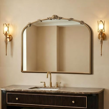Besdomus Vintage Gold Arched Mirror: 36"x29" Antique Vanity Mirror