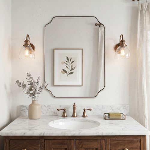 ANDY STAR 24X32 Inch Champagne Bronze Scalloped Mirror for Bathroom