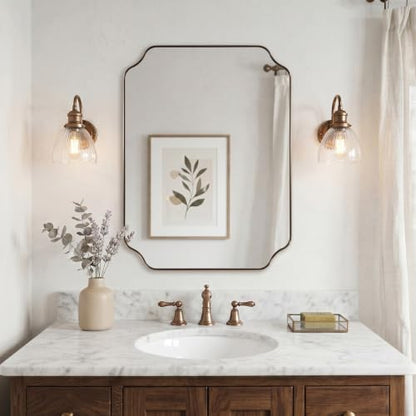 ANDY STAR 24X32 Inch Champagne Bronze Scalloped Mirror for Bathroom