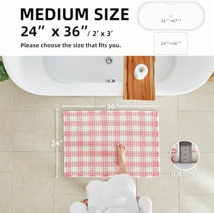 TYUU Waffle Bath Mat, Cute Bathroom Rugs Non Slip, 36x24 Pink & White