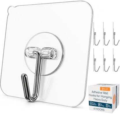 GLUIT Adhesive Wall Hooks for Hanging Heavy Duty No Drill, 22 lbs, 6 pcs