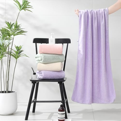 Ultra Soft Bath Towel Set,12 Piece (4 Bath Towels,4 Hand Towels,4 Washcloths) Family Bathroom Towels Set with Hanging Loop,Quick Dry Extra Absorbent Shower Towel for Bathroom,Hotel,Spa-Light Purple