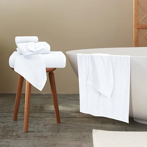 MyOwn Premium Cotton 6 Pack Towel Set for Bathroom, Contains 2 Bath Towels 28x55 inch, 2 Hand Towels 16x24 inch & 2 Wash Coths 12x12 inch, Ideal Everyday use, Compact & Lightweight - White