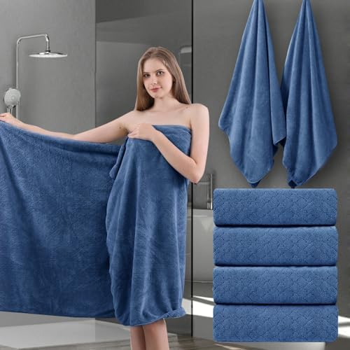 Ycosy Navy Bath Towels Set 35x70 Inches - Luxury 600 GSM Oversized Bath Sheet Towel,Extra Large Microfiber - Quick Dry,Highly Absorbent,Super Soft Shower Towels Spa Hotel Bathroom Towel Set (4-Pack)