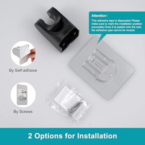 GwernKB Shower Head Holder Strong Adhesive No Drilling Wall Mount Adjustable Handheld Showerhead Bracket for RV Kids Bathroom Shower,Fix Firmly and Use Conveniently (Black, 2)