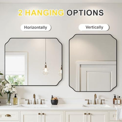 Vanity Bathroom Mirror, 30" x 36" Black Scalloped Mirror for Wall