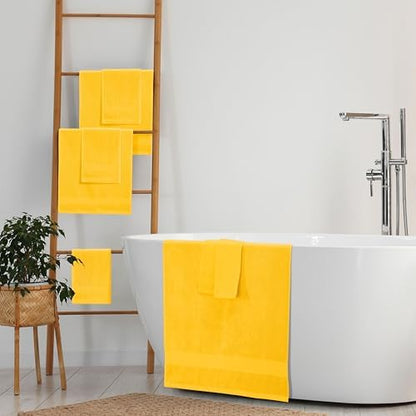 Belizzi Home 8 Piece Towel Set 100% Ring Spun Cotton, 2 Bath Towels 27x54, 2 Hand Towels 16x28 and 4 Washcloths 13x13 - Ultra Soft Highly Absorbent Machine Washable Hotel Spa Quality - Yellow