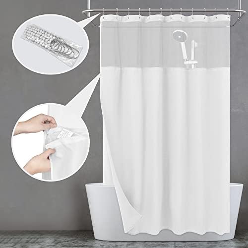 N&Y HOME Waffle Weave Shower Curtain with Snap-in Fabric Liner Set, 12 White Hooks Included - Hotel Style, Waterproof & Washable, Heavyweight Fabric & Mesh Top Window - 71x72, White (Pack of 12)