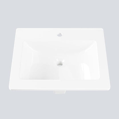 Bathroom Vessel Sink Semi-Recessed Square Ceramic Basin 21.26×17.72×6.65 inch, Single Faucet Hole Countertop Sink for Modern Bathroom Vanity, Guest Washroom and Apartment Renovation