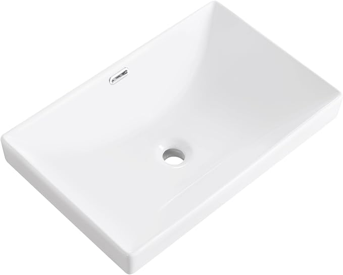 Semi Recessed Bathroom Sink 23"x15" Drop-in Vessel Sink White Porcelain Ceramic Modern Rectangular Sinks Basin Vanity Sinks with Overflow for Bathrooms
