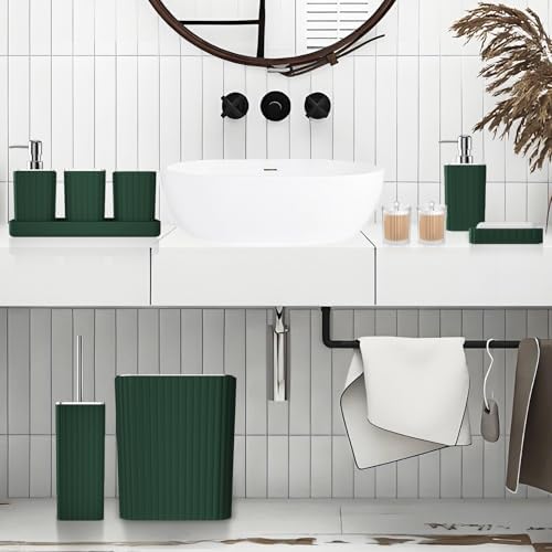 XLHOMO Bathroom Accessories Set - Gorgeous Green Bathroom Set, 10PC Green Bathroom Accessory Set, Bathroom Sets with Toilet Brush, Bathroom Trash Can