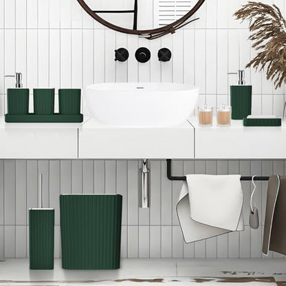 XLHOMO Bathroom Accessories Set - Gorgeous Green Bathroom Set, 10PC Green Bathroom Accessory Set, Bathroom Sets with Toilet Brush, Bathroom Trash Can