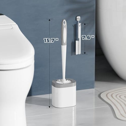 Holaloha Toilet Brush and Holder Set, Space Saving, 3 Pack, White