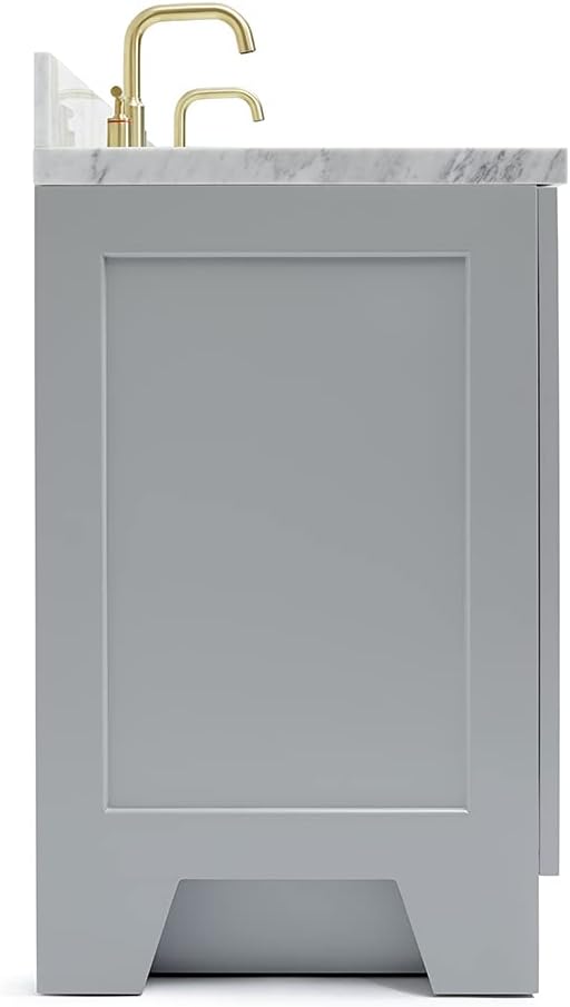ARIEL Taylor 72-inch Bathroom Vanity with Sink,Solid Wood, 1.5-inch Italian Carrara Marble Countertop & Backsplash, Double Rectangular Porcelain Sink, 4 Soft Closing Doors, 6 Dovetail Drawers, Grey