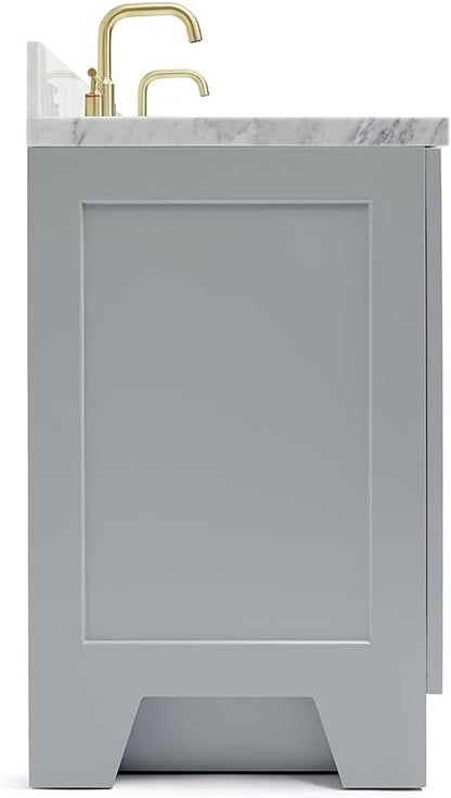 ARIEL Taylor 72-inch Bathroom Vanity with Sink,Solid Wood, 1.5-inch Italian Carrara Marble Countertop & Backsplash, Double Rectangular Porcelain Sink, 4 Soft Closing Doors, 6 Dovetail Drawers, Grey