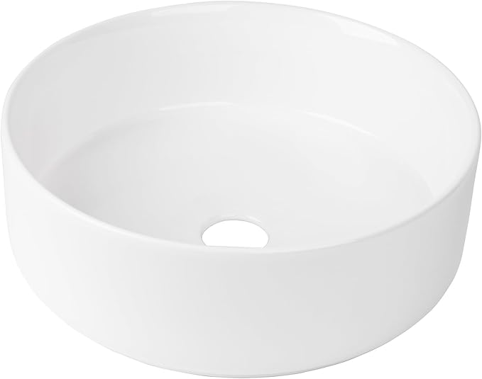 12 Inch Round Bathroom Sink Above Counter, QISHKA Small White Ceramic Vanity Vessel Sink Mini Countertop Bowl Basin for Space-Saving