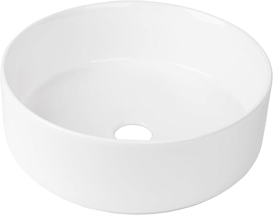 12 Inch Round Bathroom Sink Above Counter, QISHKA Small White Ceramic Vanity Vessel Sink Mini Countertop Bowl Basin for Space-Saving