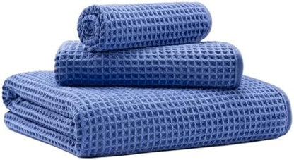 MICROFI New Microfiber Waffle Bath Towels, 3 Pieces, Oversized, Soft, Absorbent, Fast Drying, Lint Free, Includes Bath, Face and Hand Towels 430 GSM