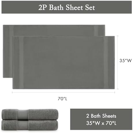 Madison Park Turkish 600 GSM Bath Sheet Set, 35 x 70 in - 2 Piece, Charcoal