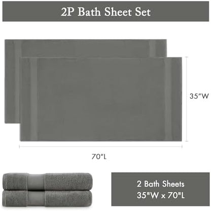 Madison Park Turkish 600 GSM Bath Sheet Set, 35 x 70 in - 2 Piece, Charcoal