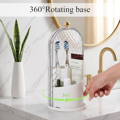 Toothbrush Holder with Cover for Bathroom Countertop, Organizer, White